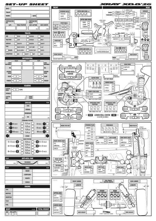 XRAY XB8 26 Setup Sheet Blank