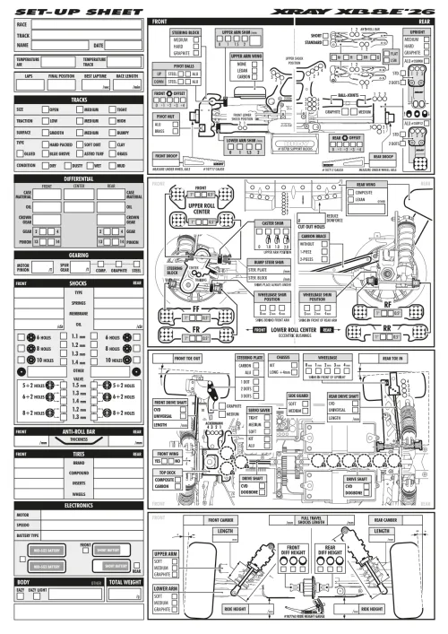 XRAY XB8E 26 Setup Sheet Blank