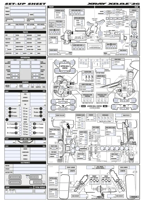XRAY XB8E 26 Setup Sheet Editable